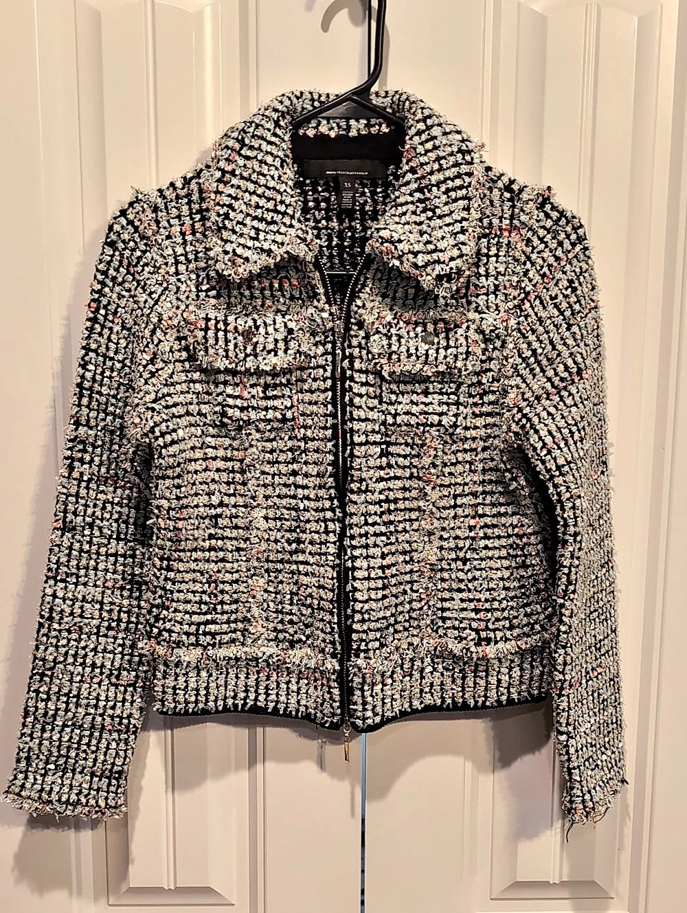 White House Black Market Shimmery Tweed Zip Jacket in Black & Multicolor Size XS
